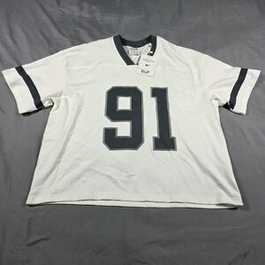 D&F Oversized Varsity Block Number 91 Short Sleeve Jersey Tee White Unisex Med